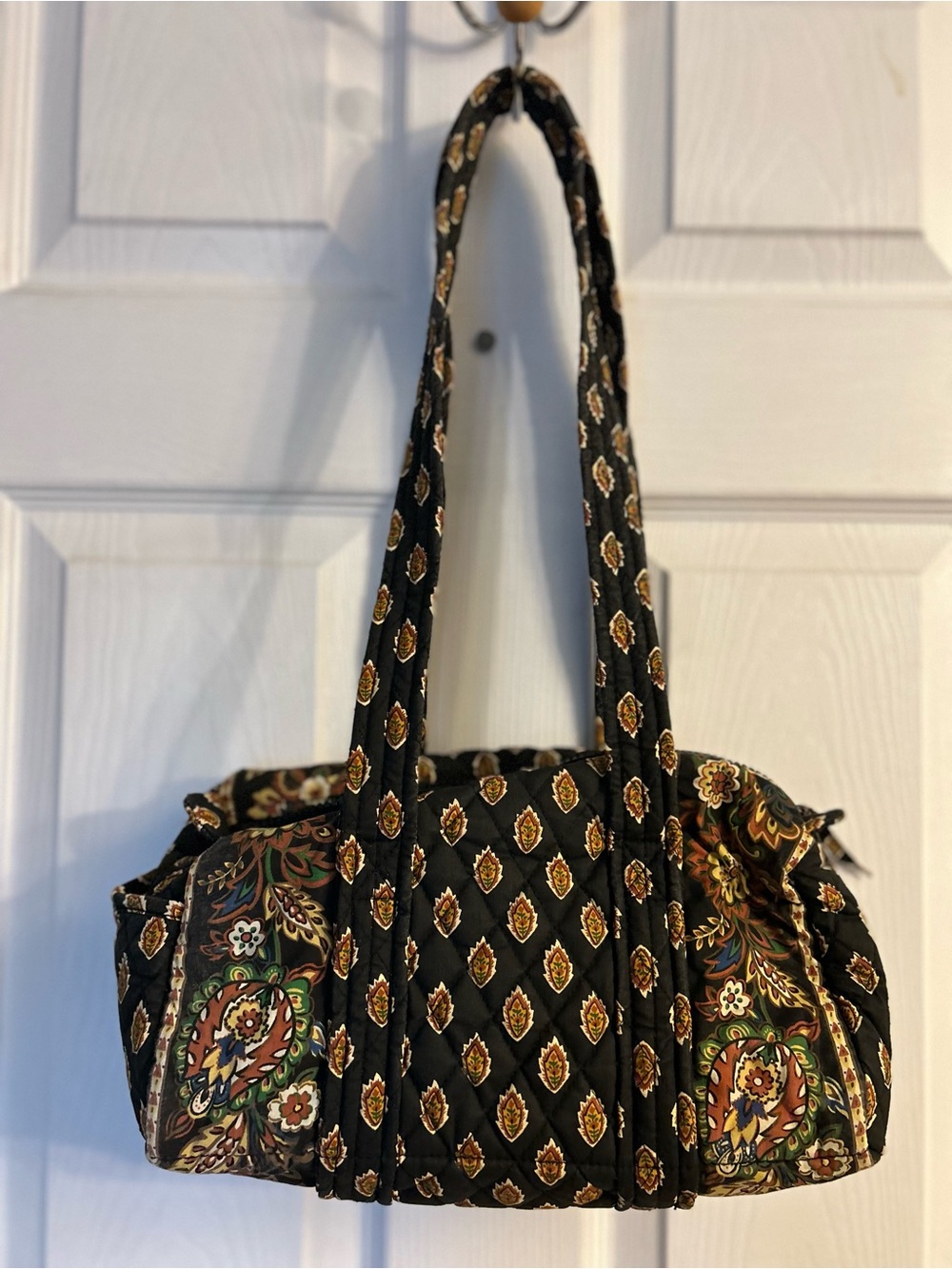 Maggi B Quilted Black/Brown Fall Floral-Print Shoulder Bag